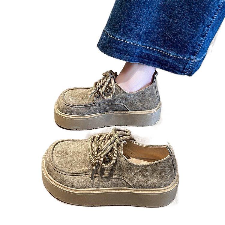 Women's Spring Retro Lace-up Thick Sole Loafers - Height-Boosting Versatile Birkenstock Style.