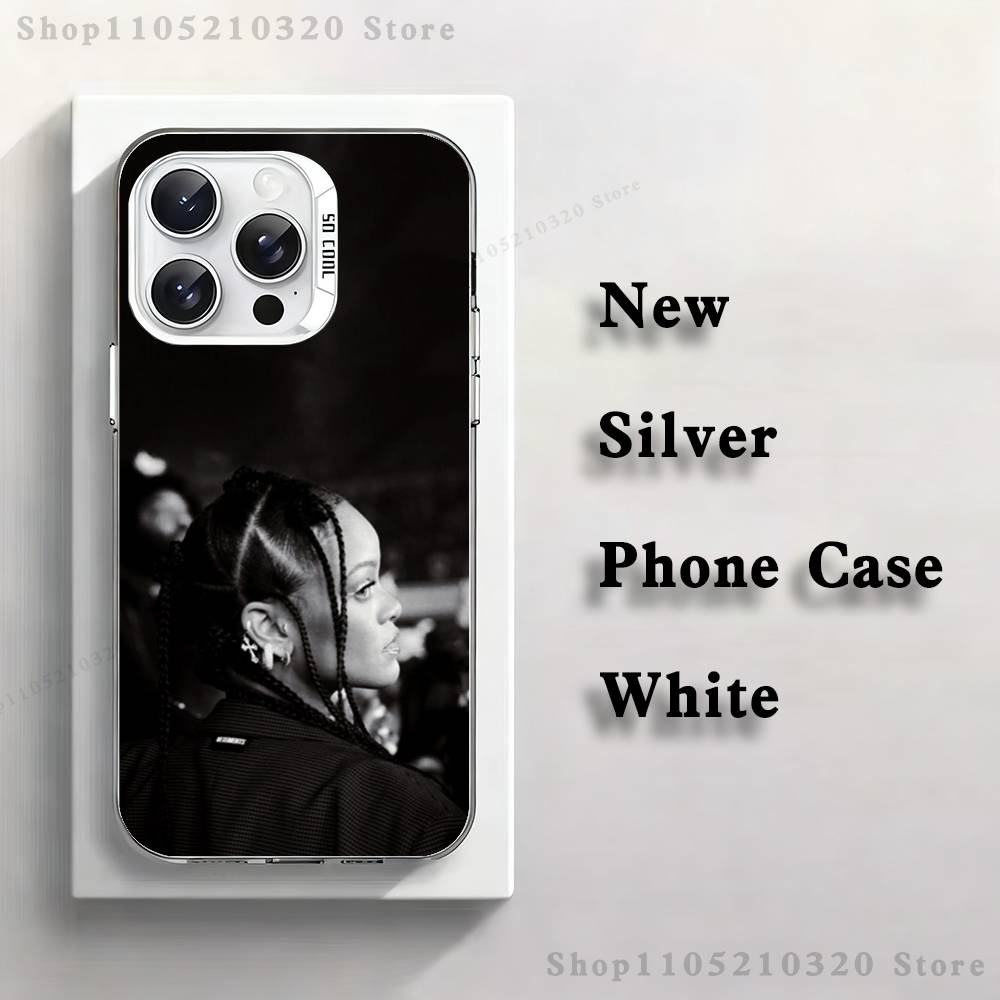 Pop Singer R-Rihanna Phone Case For iPhone 17,16,15,14,13,12,11,Mini,Pro,E,MAX White Matte Silicone Whtie Cover