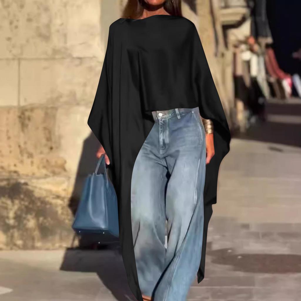 Mote dame casual ensfarget uregelmessig kant langermet topp