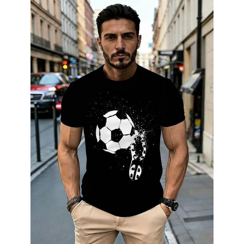 European sizes Summer Men'S Casual Fashion Short Sleeve Polyester T-Shirt with Soccer Ball Print, Lightweight And Durable for Outdoor Activities