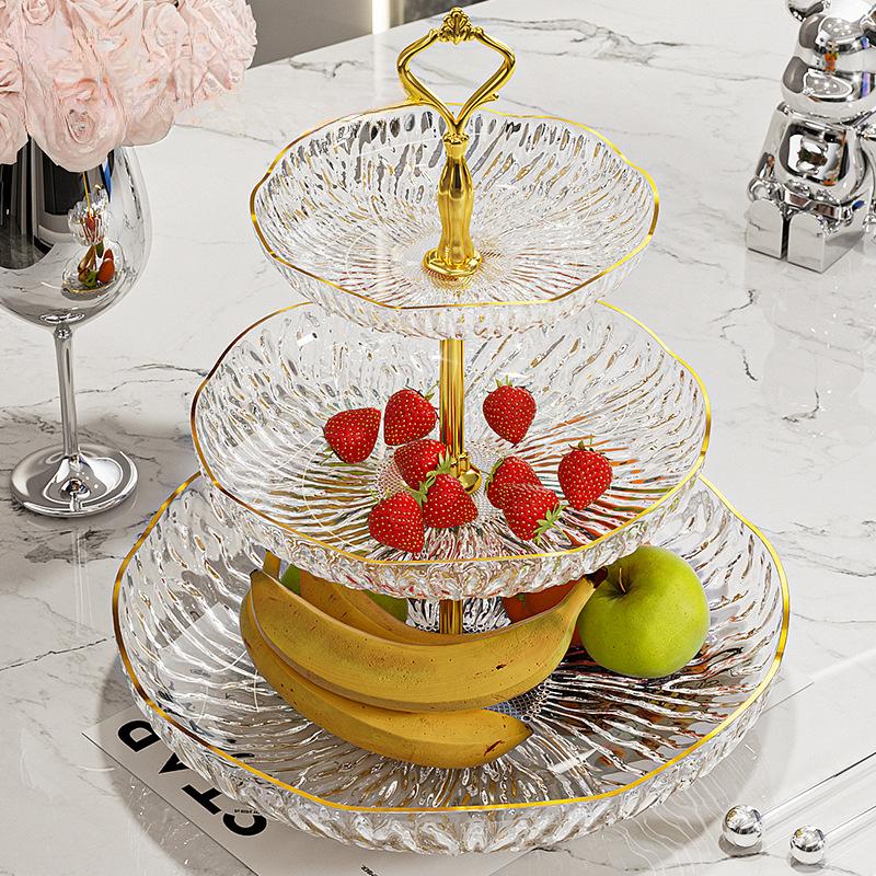 Flower Language Multi-Layer Fruit Plate Living Room Home Coffee Table Light Luxury Crystal Plate Hotel Front Desk Candy Plate Snack Plate
