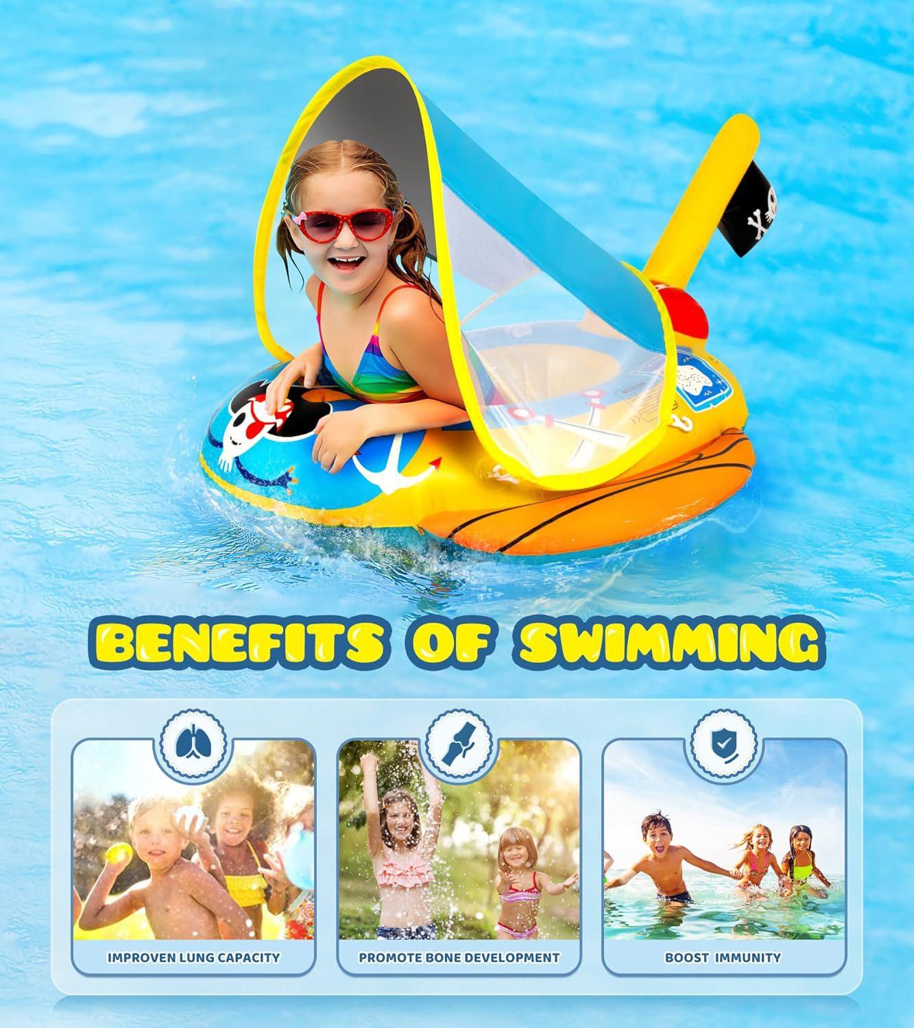 

Надувной детский водный пиратский круг для катания на лодке Водный струйный автомобиль Водный солнцезащитный козырек Плавательный круг для бассейна жёлтый