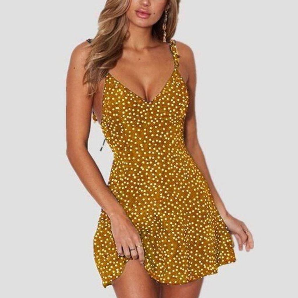 

Женское летнее повседневное платье в стиле бохо с коротким рукавом и цветочным принтом, вечернее пляжное платье с v-образным вырезом, модное сексуальное платье XL жёлтый