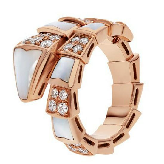 High Version 925 Sterling Silver Two-Row Diamond & Mother-of-Pearl Snake Ring