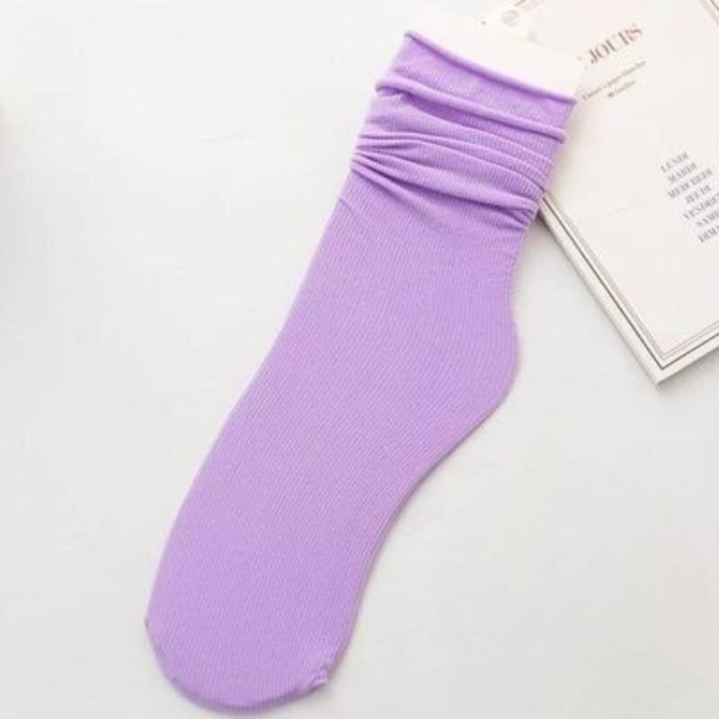 Female Spring and Summer Thin Pure Color Cool Breathable Comfortable Tube Stack Socks