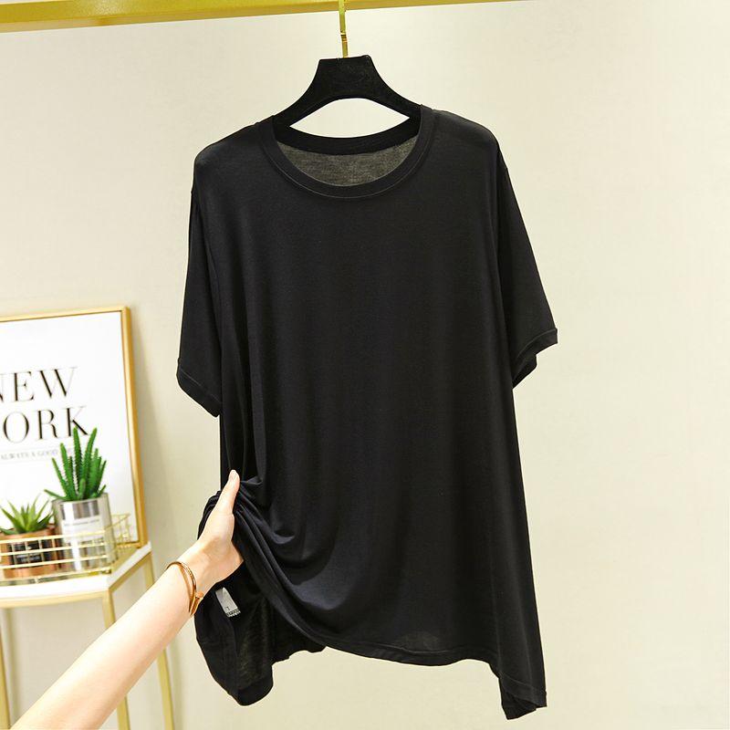 

Модальная футболка с коротким рукавом Женская Свободная Летняя Большого размера Стройнящая Универсальный топ с круглым вырезом Цвет Половина рукава Базовая футболка Black XXL (recommended 75.00 kg-90.00 kg