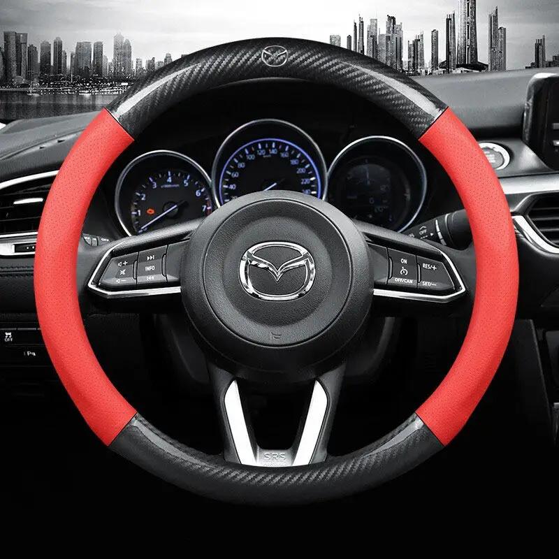2025 Hot Mazda Carbon Fiber Car Steering Wheel Cover Penutup Stereng Fit Mazda 2 3 5 6 8 CX3 CX5 CX8 CX30 MX5 Car Accessories