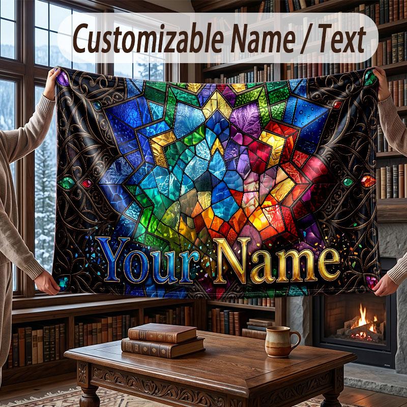 Fantasy Magic Theme Throw Blanket Custom Name Text Personalized Blanket Soft Cozy Blanket for Home Sofa Bed