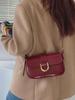 Women's Retro Wine Red Messenger Bag - 2024 Autumn/Winter Collection, Horseshoe Buckle, Small Square Underarm Shoulder Bag