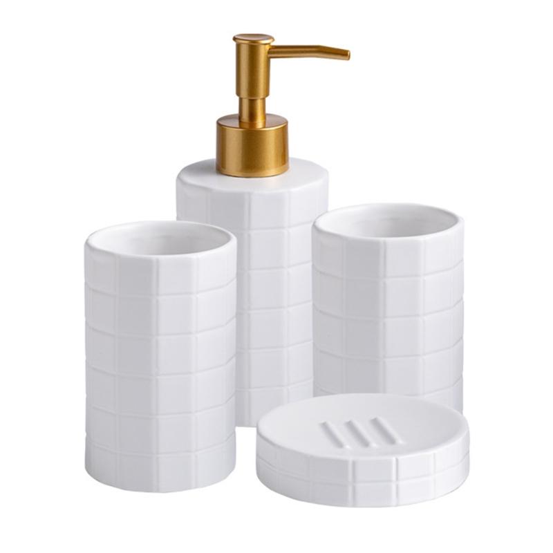 Ceramic Bath Accessories Set For Home Use, AntiSlip Toothbrush Cup Holder With Easy To Clean Glazed Finishes