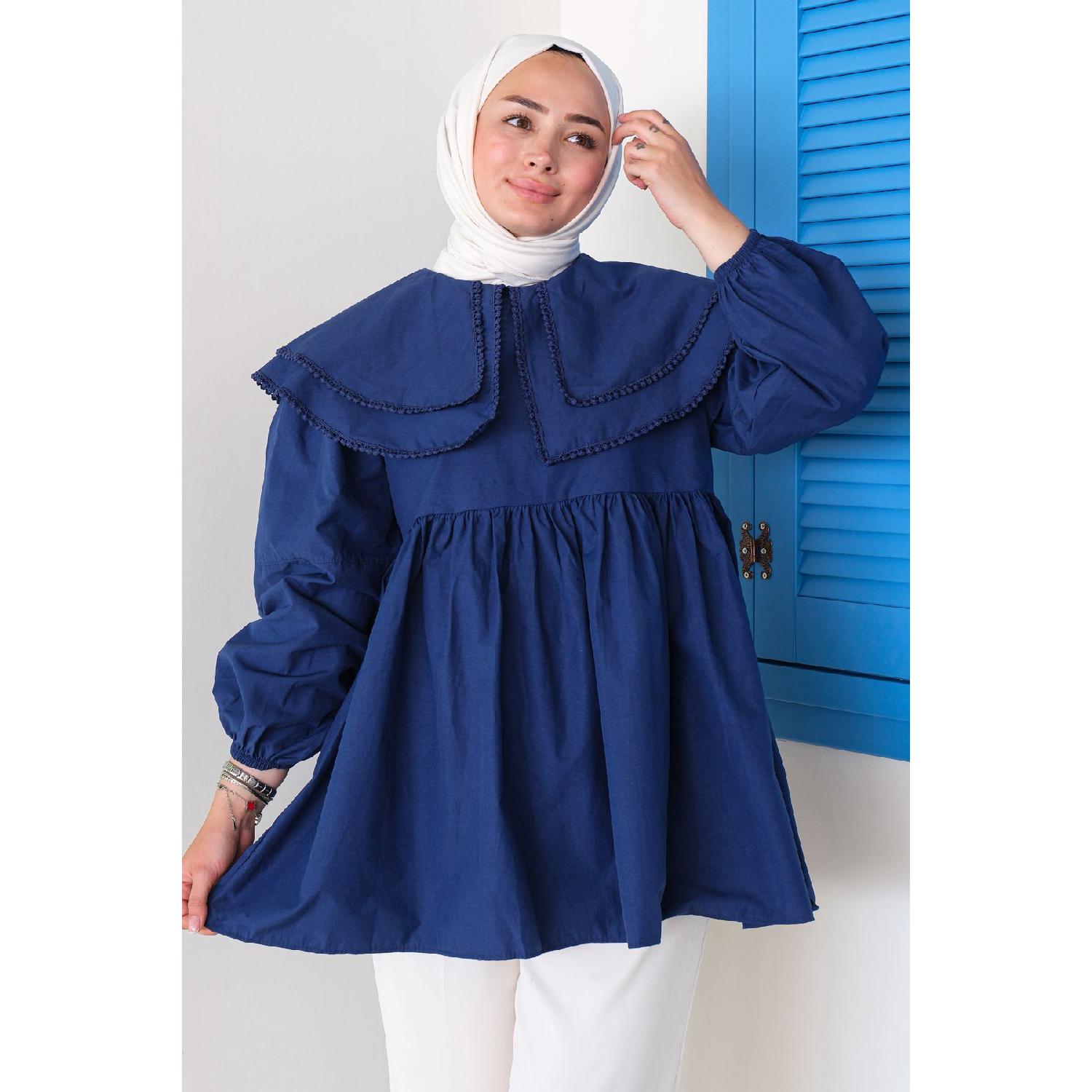 

Double Collar Lace Shirt Navy Blue