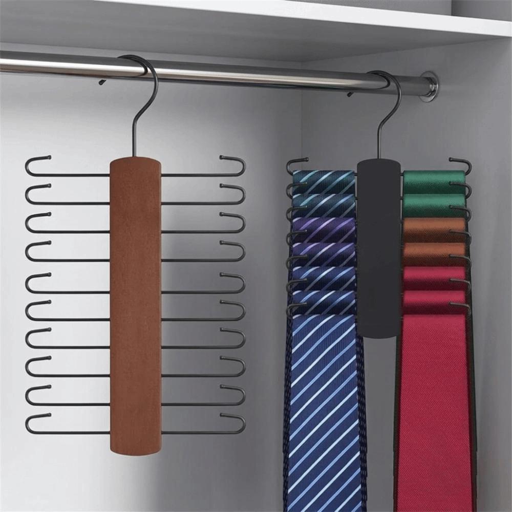 360° Rotating Wooden Tie Rack Space Saving Belt Storage Hanger Tie Storage Rack Men