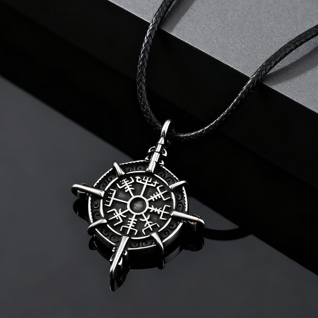 Vintage Noorse Viking Rune Kompas Hanger Ketting voor Mannen, Verstelbare Koord Ketting Roestvrij Staal Sieraden Afstuderen Gids Cadeau
