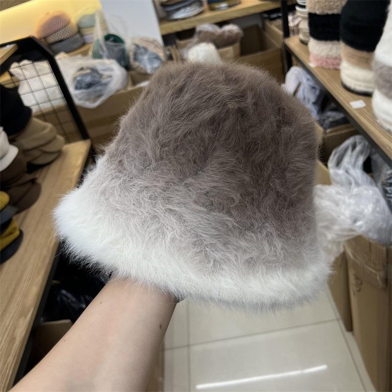 

Winter dyed rabbit fur bucket hat autumn and winter thickened knitted warm fashionable Medela style casual basin hat M（56-58cm） темно-коричневого кольору