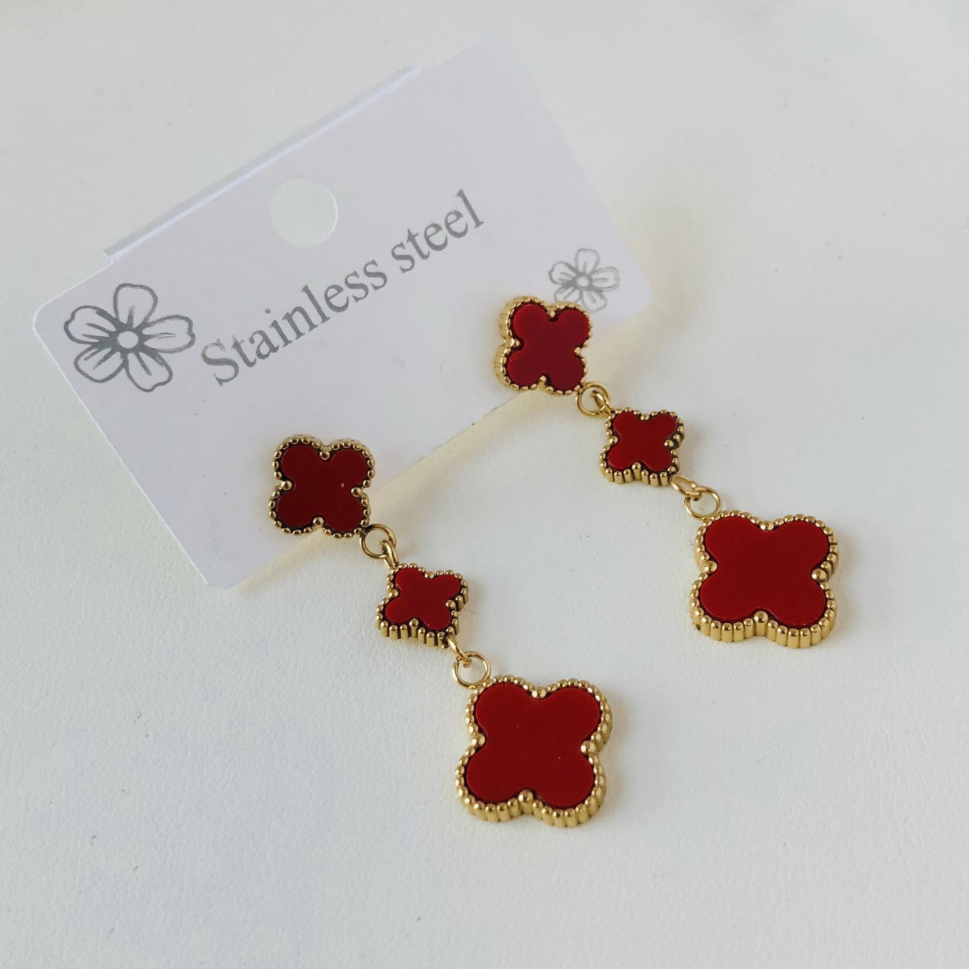 

Модные серьги-кисточки «Четырехлистный клевер», 3 серьги-цветка из 18-каратного золота для женщин