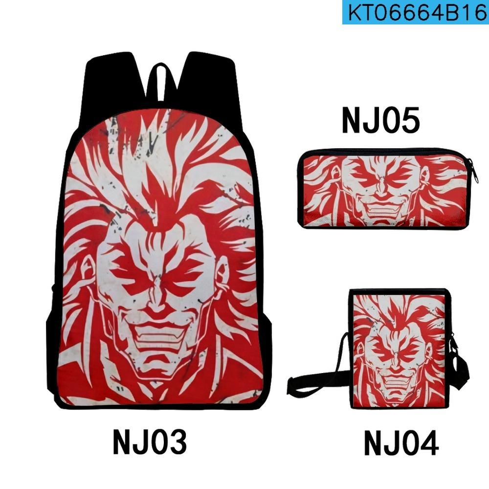 Classic Anime Yujiro Baki Hanma 3D Print 3pcs/Set pupil School Bags Laptop Daypack Backpack Inclined shoulder bag Pencil Case