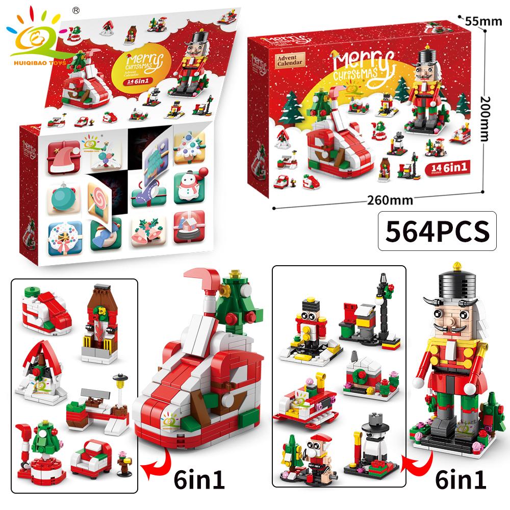 Christmas Countdown Calendar Elk Deer Santa Claus Building Blocks City Snow House Xmas Tree Bricks Set Toy for Children