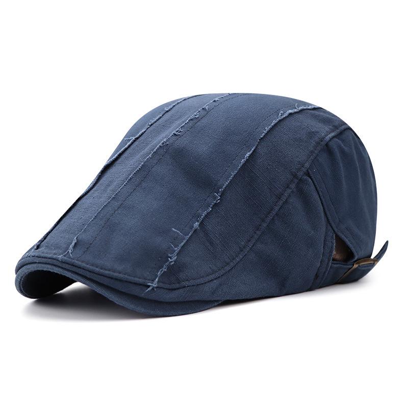 

New-style beret: minimalist British vintage-style hat for men; distressed-look fashion hat for women синий