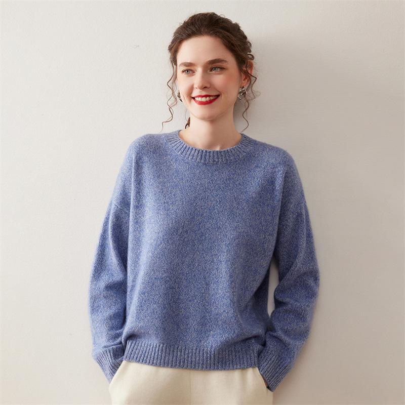 Women's Cashmere Round Neck Sweater - Thickened, Loose, Knit, Autumn/Winter Style