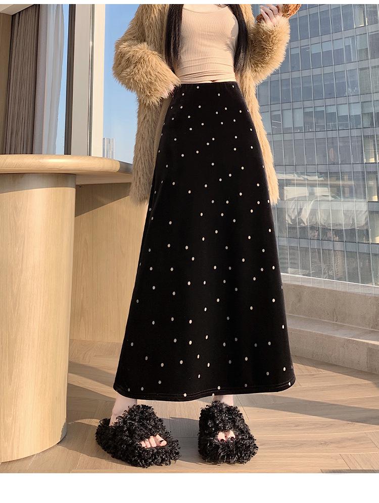 Sweet Age-Defying Polka Dot Velvet Midi Skirt - Autumn/Winter 2025, Versatile A-line Design
