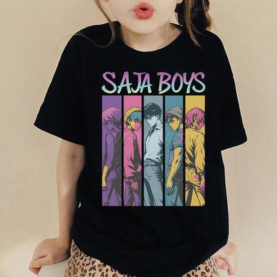 Urocze kreskówkowe koszulki Saja dla chłopców Kpop Demon Hunters T-shirt dla dzieci Chłopiec Dziewczynka Lato Krótki rękaw Okrągły dekolt Top Odzież dziecięca