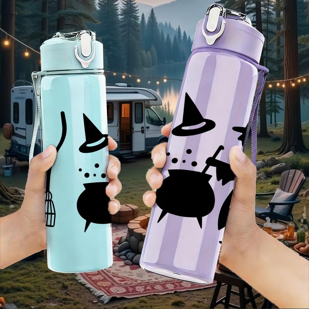 1PC Witch Cauldron Silhouette 750ml Color Plastic Sports Water Bottle Leakproof Flip Straw Lid Suitable for Sports Office Home Use