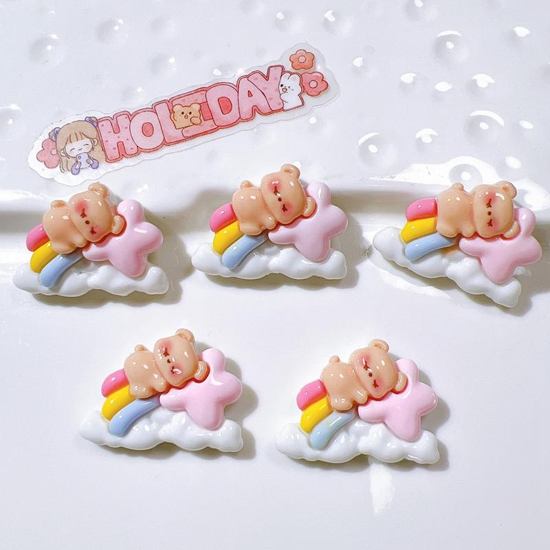 10Pcs New Kawaii Cartoon Animal Good Night Little Bear Series Resin Scrapbook Diy Jewelry Children Gift Hairpin Accessories A83