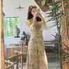 Gentle Korean Retro Floral Tea Break Skirt for Women's Spring and Autumn New Waist Cover and Thin Pear-shaped Body Dress
