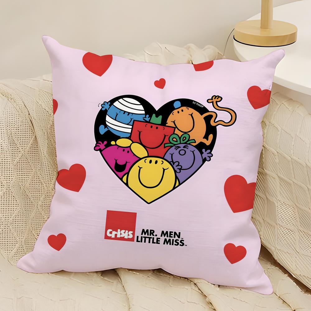Classic Reto Cartoon M-Mr. Men And Little Miss 2 Pillow Case Natural Linen Double-Sided Printing Sofa Home Decor Cushion Cover