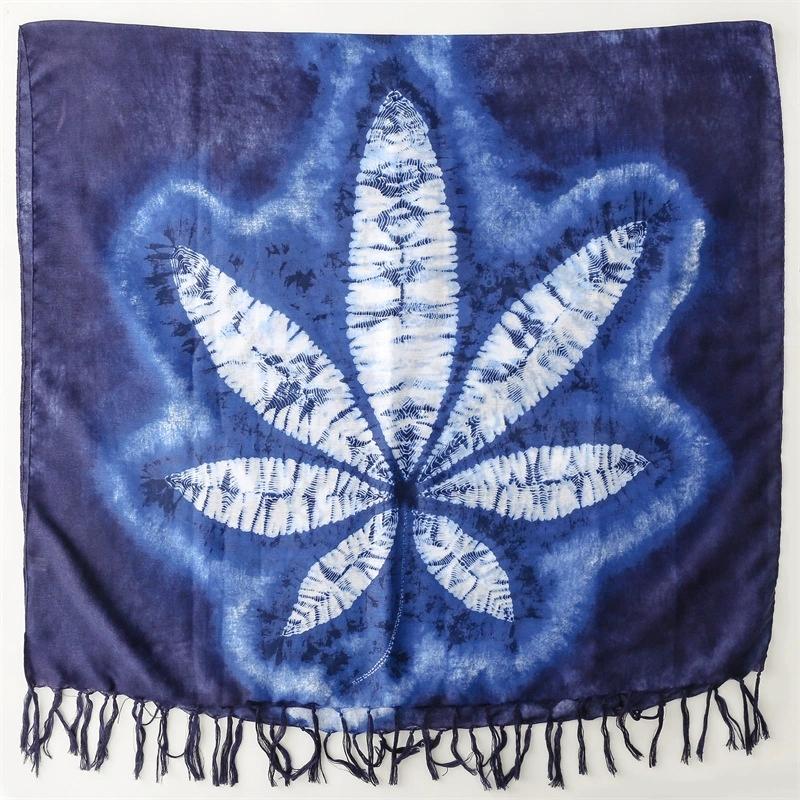 New Ethnic-Style Tie-Dye Colorized Blue-And-White Cotton And Linen Scarf Travelling Shawls For Women