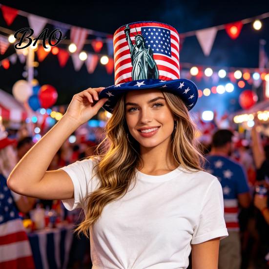 Lightweight Breathable Hat American Flag Top Hat, Uncle Costume for 4th of July, Independence Day Accessory Red White Blue Patriotic Party Decoration