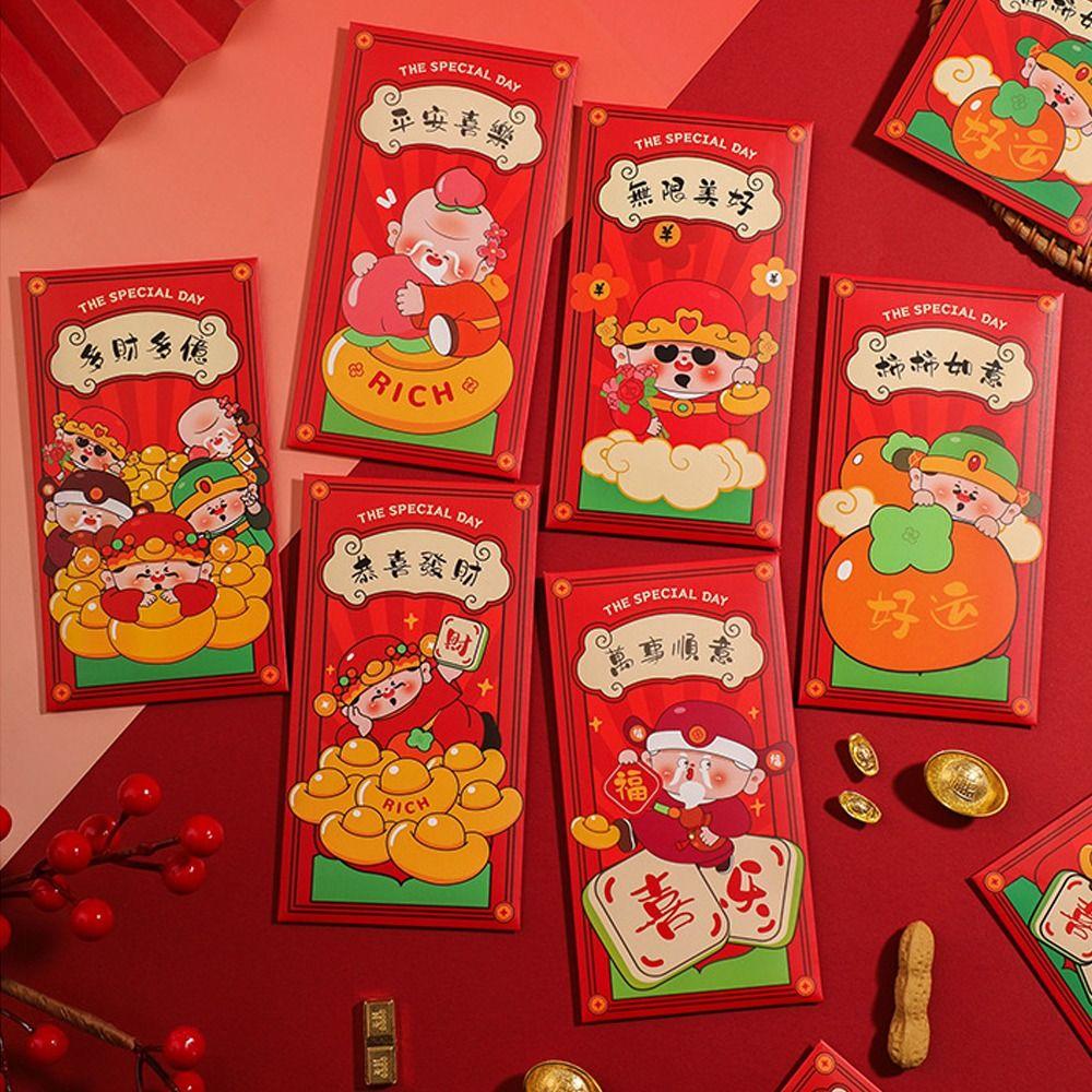 6pcs Chinese Style 2025 Snake Year Red Envelopes Cartoon New Year Money Packets Graduation
