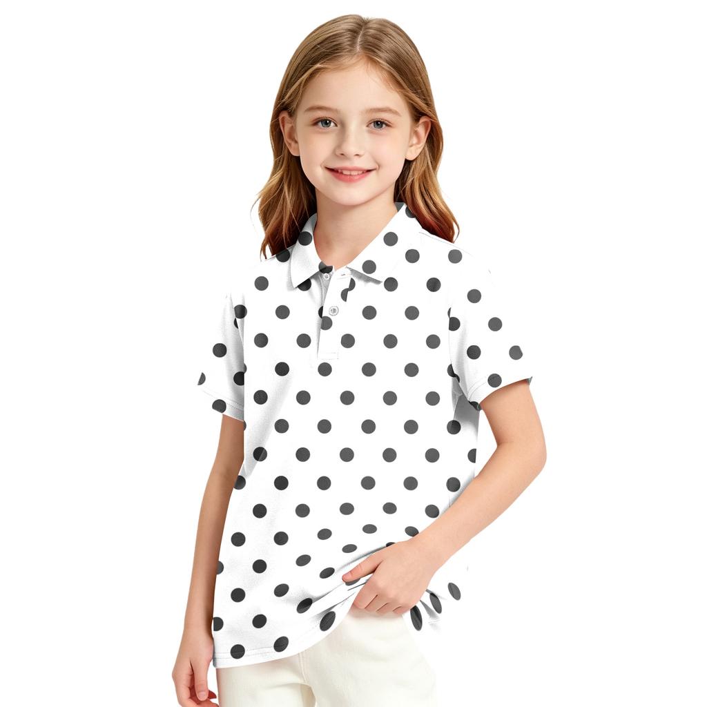 Girls Polka Dot School Uniform T-Shirt Casual Top for Everyday School Wear