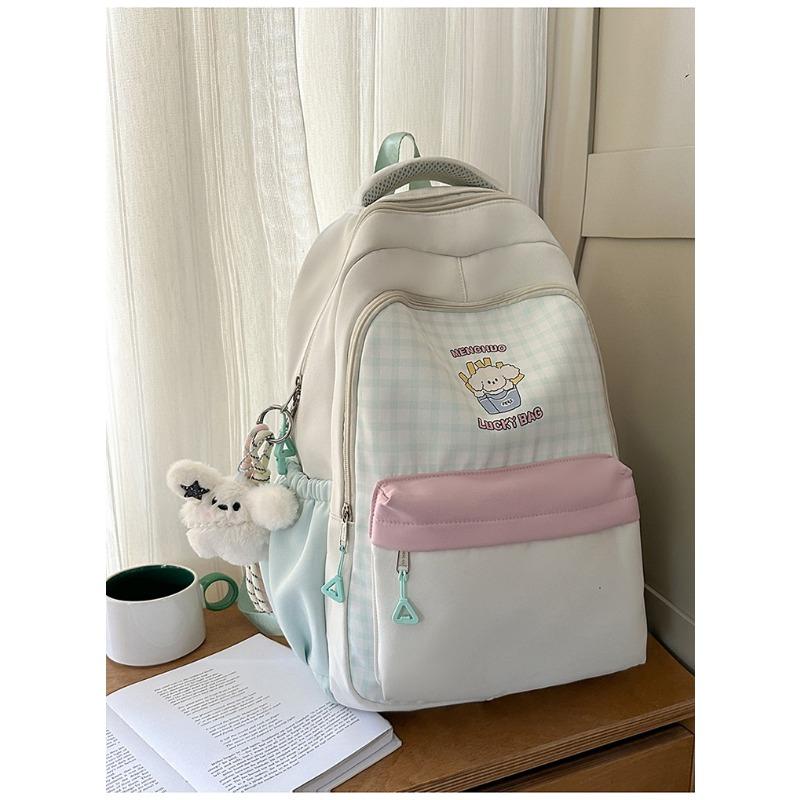 Japanese new high-value, fresh, sweet and sweet plaid backpack, lightweight and large-capacity backpack for junior high school students