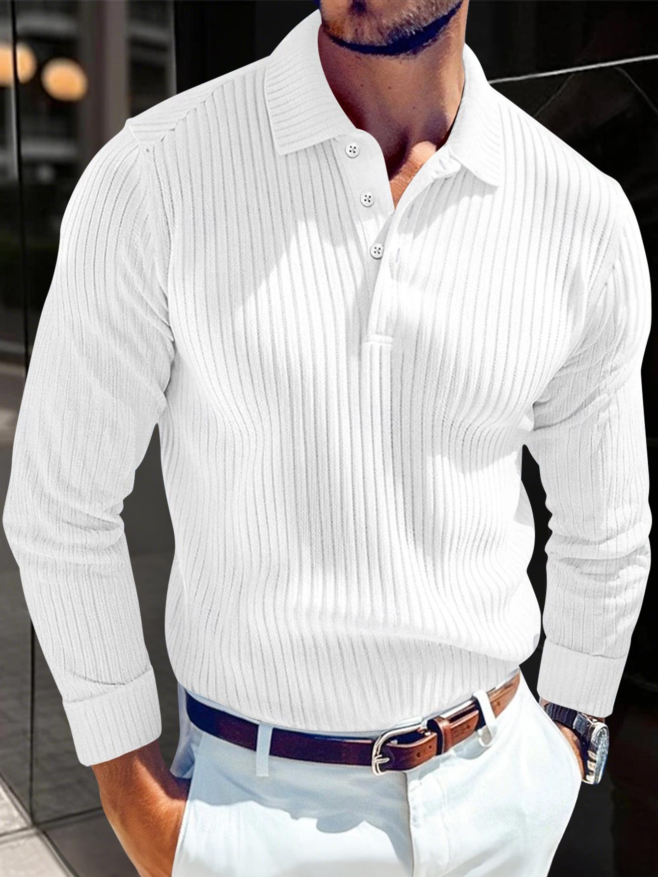 Europäisch-Amerikanisches Herren-Strick-Poloshirt mit Kragen und langen Ärmeln X-Large weiß