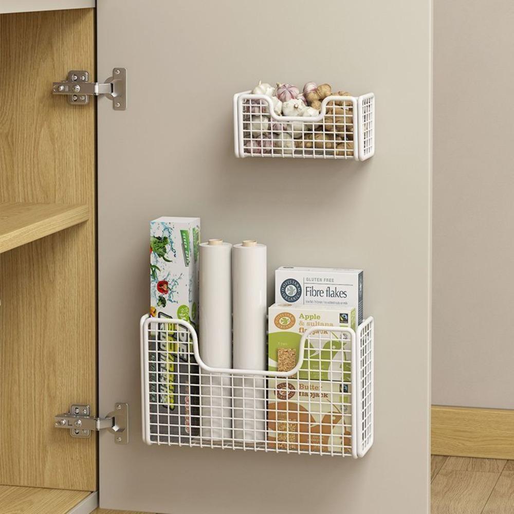 Kitchen Cabinet Door Inner Shelf Storage Box Door Rear Hook Plastic Wrap Bag Cabinet Door Hanging Basket Storage Rack