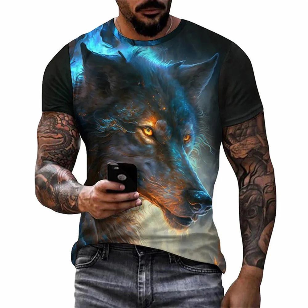 Personalized Graffiti Wolf Pattern 3D Printed Men's Round Neck Short Sleeved T-shirt
