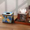Luxury Vintage Wooden Leather Tissue Box - Square Tissue Holder for Living Room, Shop, Home Decor