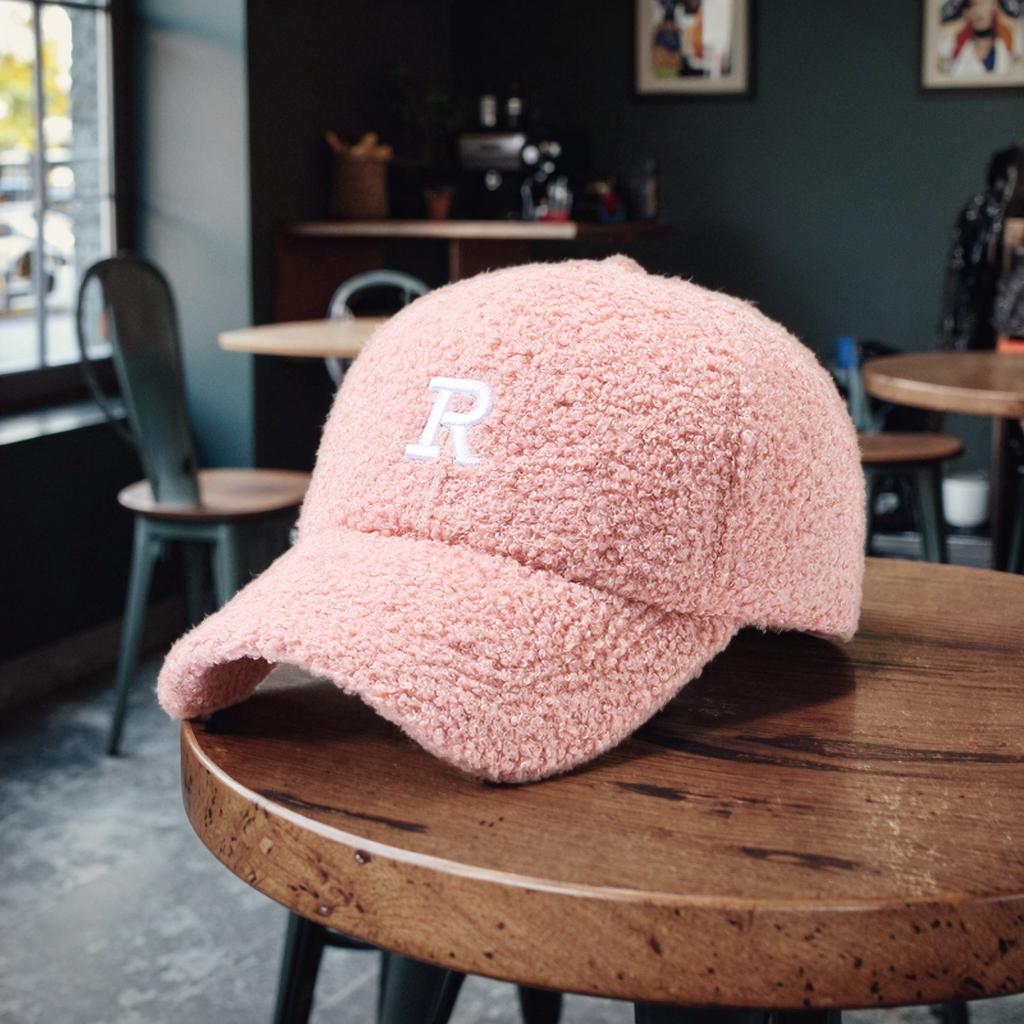 Winter Fuzzy Teddy Baseball Cap R Letter Embroidered 6-Panel Warm Soft Casual Adjustable Outdoor Unisex Custom Hat Manufacturer
