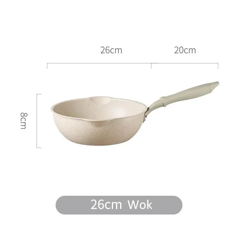 Bodenstarker Maifan-Stein Wok Antihaftbeschichtete Pfannen Bratpfanne mit Deckel Haushalts-Wok Kochgeschirr für Induktionsherd Küchenutensilien