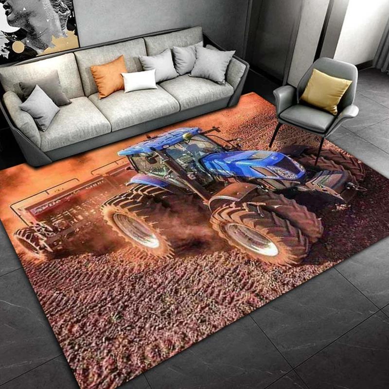 Car Tractor Series Pattern Truck Area Rug,Carpet Rug for Home Living Room Bedroom Sofa Doormat Decor,kids Non-slip Floor Mat 3D