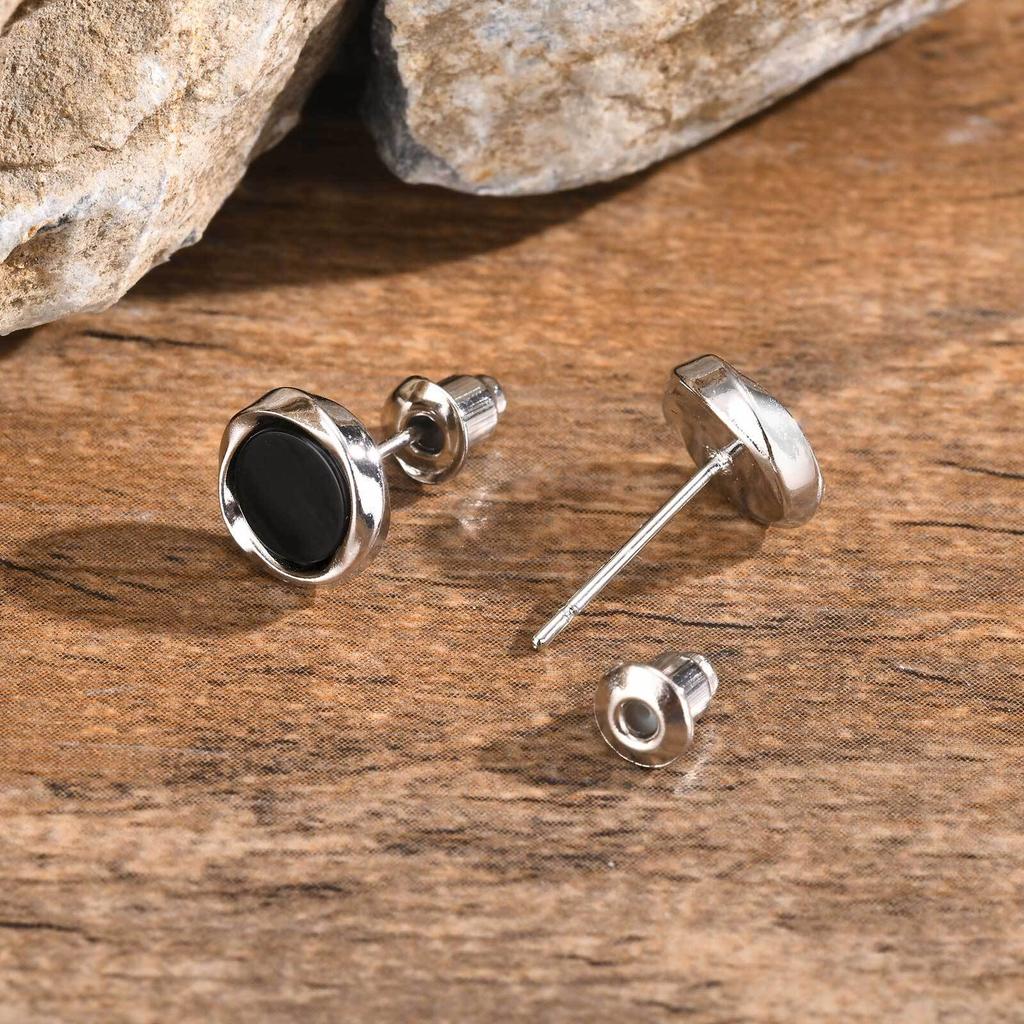 Vnox Simple Mobius Circle Round Stud Earrings for Men Boys, Unisex Small Black Acrylic Earrings, Daily Accessory Jewelry