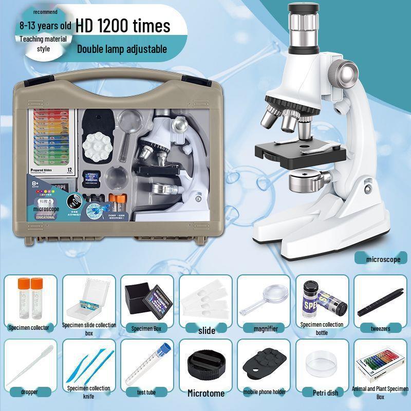 Professional-Grade HD Optical Microscope for Children's Science, Middle School Use; Detects Bacteria; Junior High Exam Model