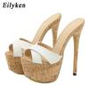 Eilyken Summer Extreme Platform High Heels Slippers Women's Chunky Ladies Brief Slingback Peep-toe Mules Slides Shoes Size 42