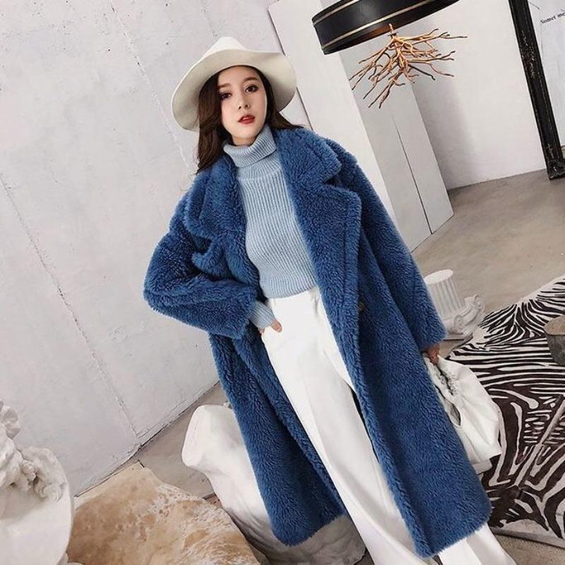 Teddy bear coat women's long thickened imitation lamb wool plush coat imitation sheep shearing cotton clothing winter loose
