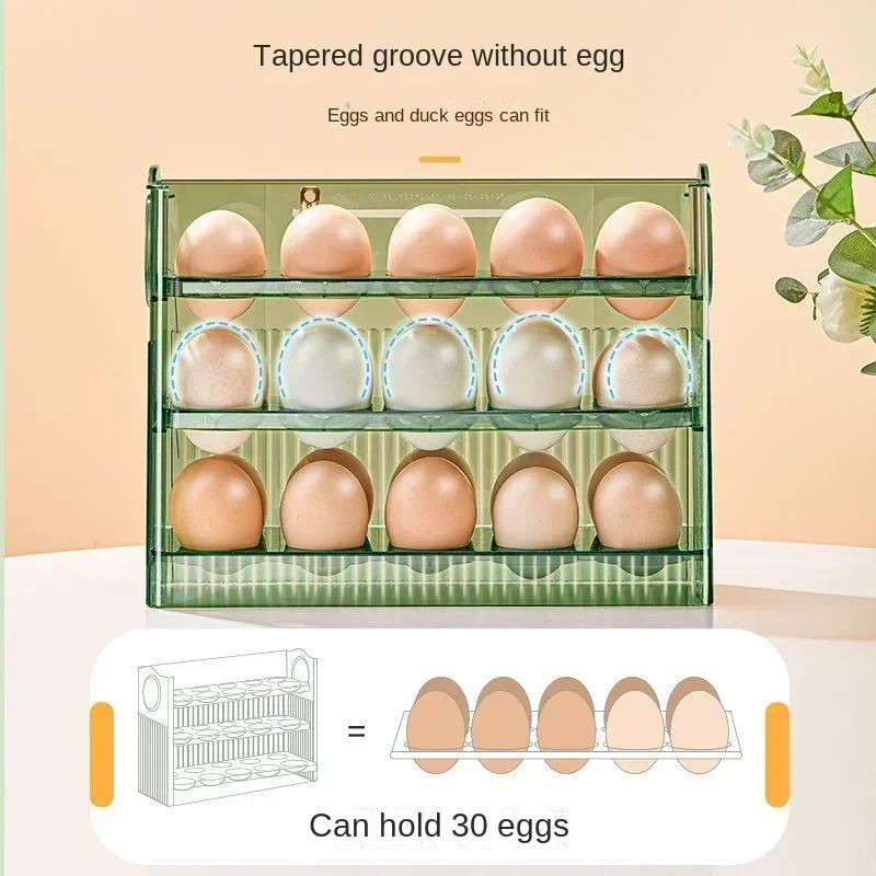 Flip-Style Egg Holder: Maximize Fridge Space with 30-Egg Capacity, Ideal Kitchen & Refrigerator Organizer