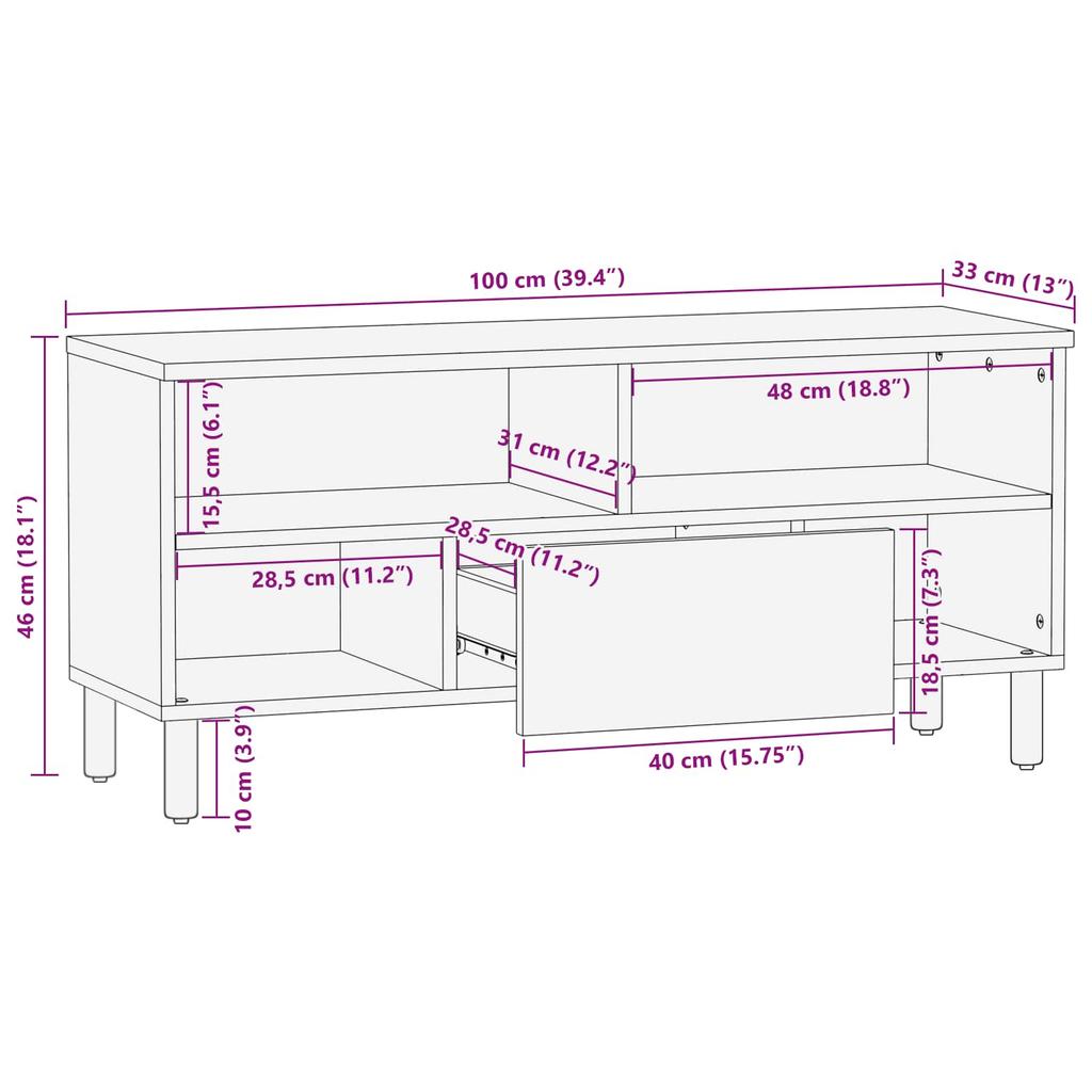 TV Stand with White Washed Surface 100 x 33 x 46 cm