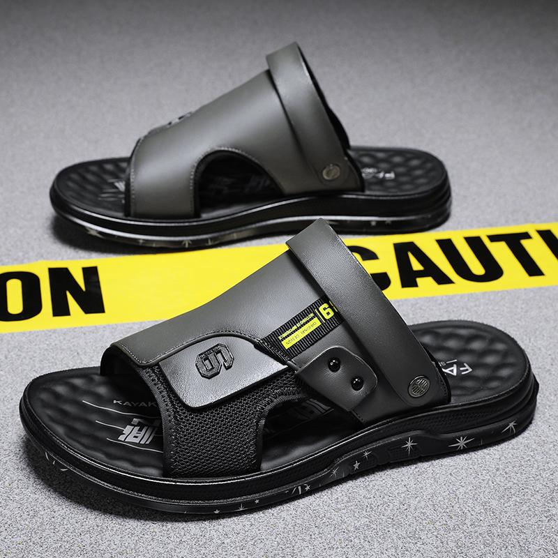 Letní pánské sandály protiskluzné žabky pro muže plážové sandály kožené pantofle s měkkou podrážkou pánské ležérní venkovní sandály velká velikost