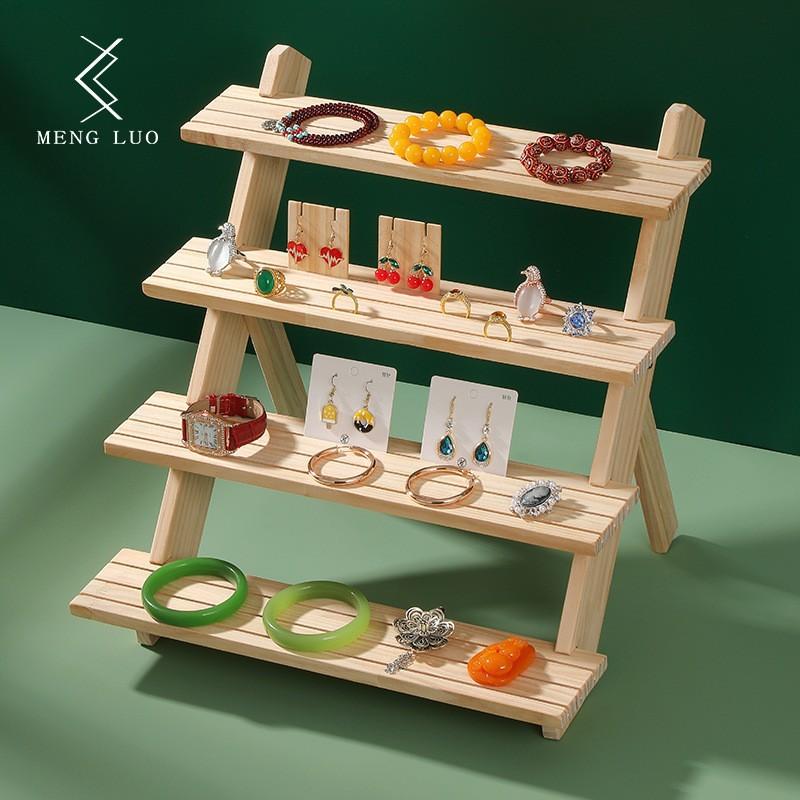 4 Floor Solid Wood Ladder Multi-Purpose Display Rack Jewelry Hand-Figure Potted Foldable Plant Display Rack Multi-Layer