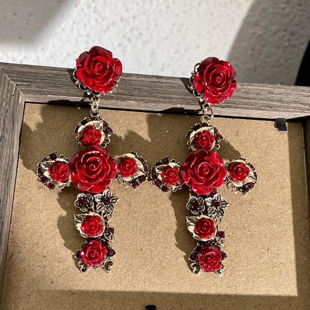 Baroco Style Crystal Ear Stud Aesthetic Flower Stud Earrings  Lolita Accessories